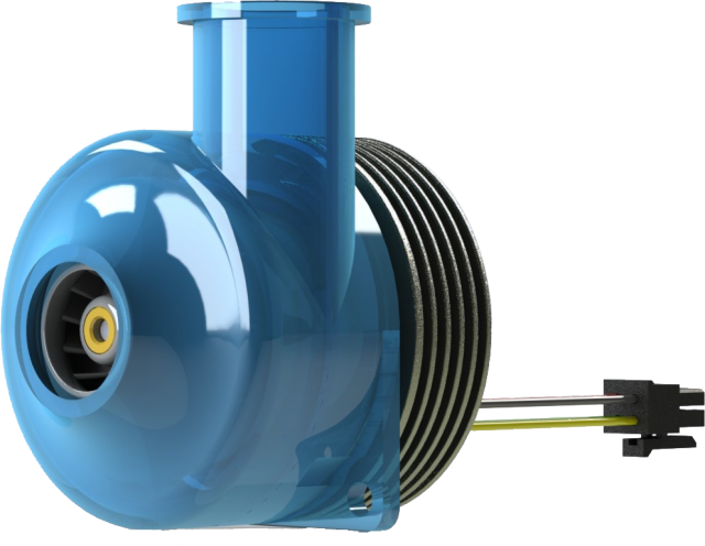 Lightweight centrifugal blower for respiratory assistance.